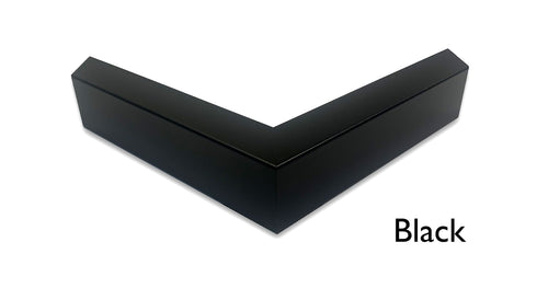 A glossy black L-shaped corner piece, likely a hardware or furniture component, shown on a plain white background with the word 'Black' printed in the bottom right corner.